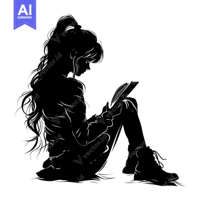 Aset premium populer: Silhouette of a Woman Sitting and Reading a Book