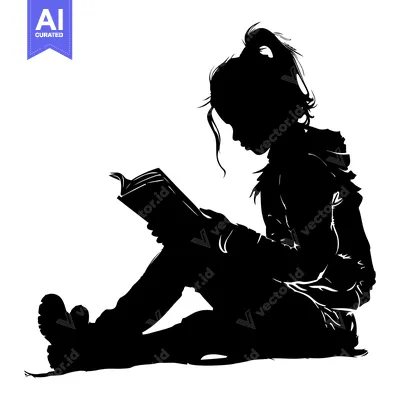 Aset premium populer: Silhouette of a Girl Sitting and Reading a Book