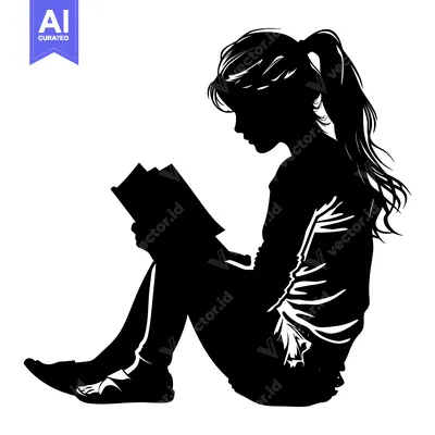 Popular premium asset: Silhouette of a Young Woman Sitting and Reading a Book
