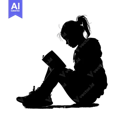 Popular premium asset: Silhouette of a Young Girl Reading a Book While Seated