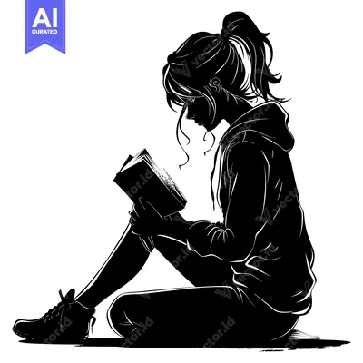 Popular premium asset: Silhouette of a Young Woman Sitting and Reading a Book