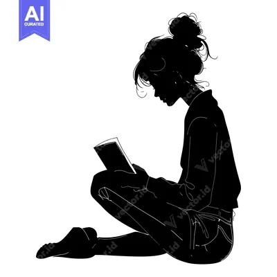 Aset premium populer: Silhouette of a Woman Reading a Book While Sitting on the Floor