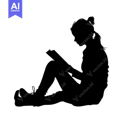 Popular premium asset: Silhouette of a Young Woman Sitting and Reading a Book