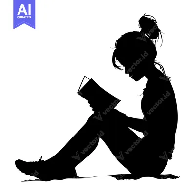 Premium design asset: Silhouette of a Woman Sitting and Reading a Book