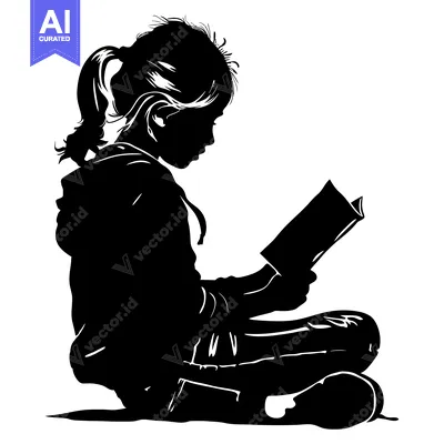 Aset premium populer: Silhouette of a young girl reading a book