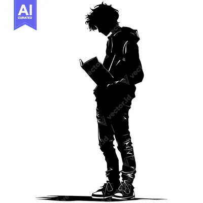Premium design asset: Silhouette of a Young Man Reading a Book