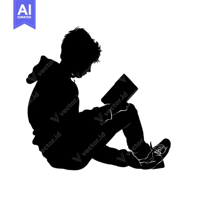 Popular premium asset: Silhouette of a Young Boy Sitting and Reading a Book