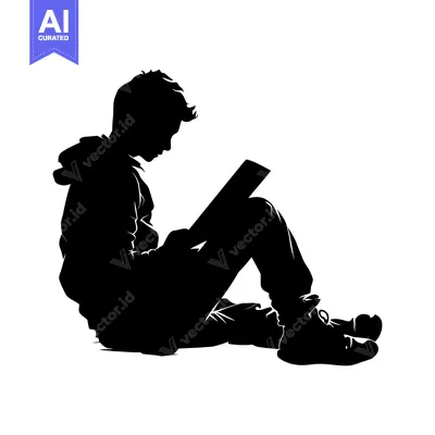 Popular premium asset: Silhouette of a Boy Sitting and Reading a Book