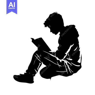 Premium design asset: Silhouette of a Young Man Sitting and Reading a Book