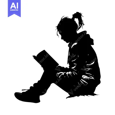 Silhouette of a Girl Sitting and Reading a Book