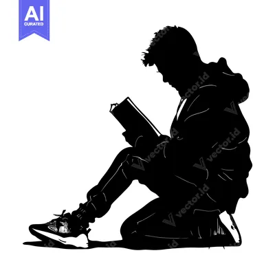 Premium design asset: Silhouette of a Person Sitting and Reading a Book
