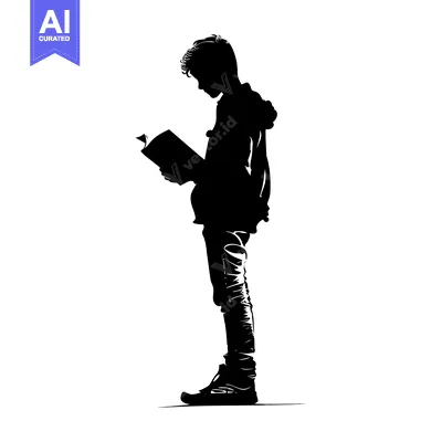 Aset premium populer: Silhouette of a young man reading a book