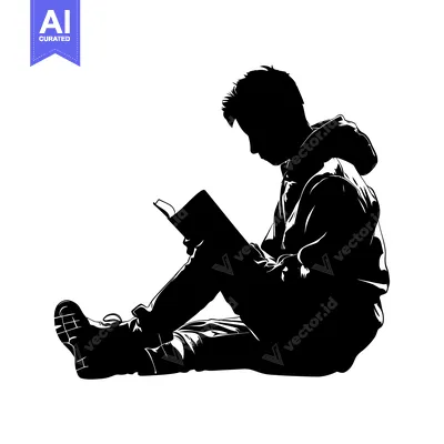 Aset premium populer: Silhouette of a Person Sitting and Reading a Book