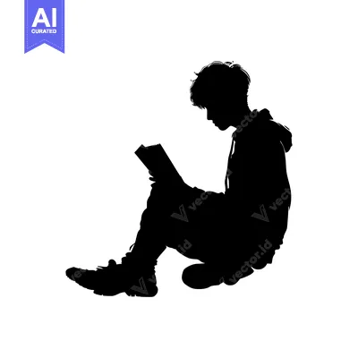 Premium design asset: Silhouette of a Person Sitting and Reading a Book
