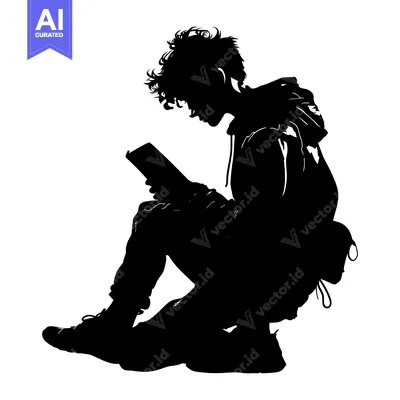 Aset premium populer: Silhouette of a Young Person Sitting and Reading a Book