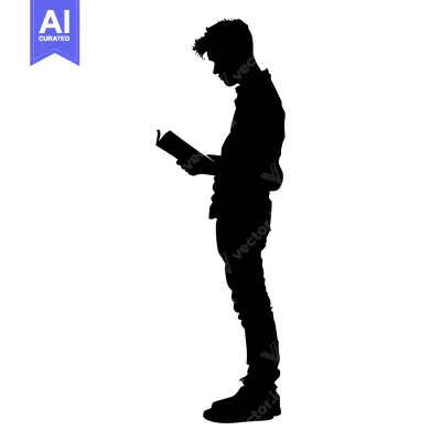 Premium design asset: Silhouette of a young man reading a book