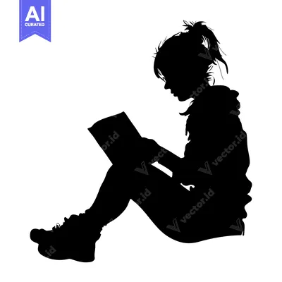 Premium design asset: Silhouette of a Young Woman Sitting and Reading a Book