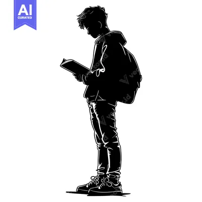 Popular premium asset: Silhouette of a Person Reading a Book with a Backpack