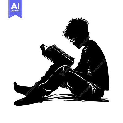 Aset desain premium: Silhouette of a Person Reading a Book