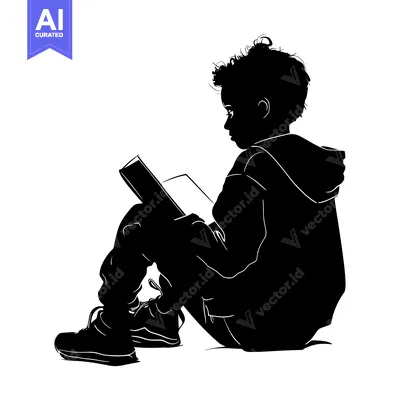 Popular premium asset: Silhouette of a young boy sitting and reading a book
