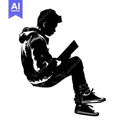 Aset premium populer: Silhouette of a Young Man Sitting and Reading a Book