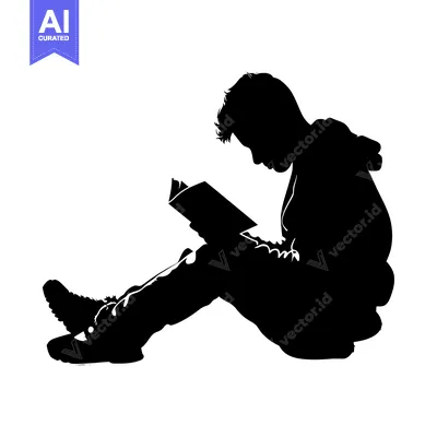 Aset premium populer: Silhouette of a Young Man Sitting and Reading a Book