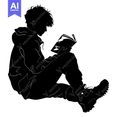 Aset premium populer: Silhouette of a Young Man Sitting and Reading a Book