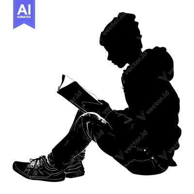 Silhouette of a Person Reading a Book While Seated
