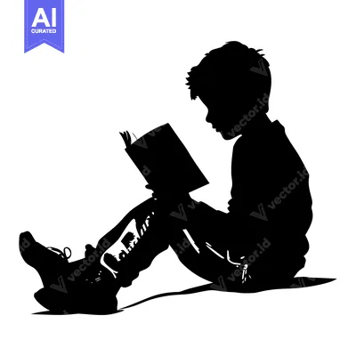 Aset premium populer: Silhouette of a Boy Sitting and Reading a Book