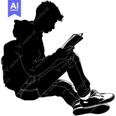 Aset premium populer: Silhouette of a Young Man Reading a Book