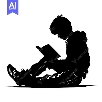 Aset premium populer: Silhouette of a Boy Reading a Book While Sitting Down