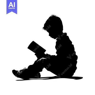 Premium design asset: Silhouette of a Child Sitting and Reading a Book
