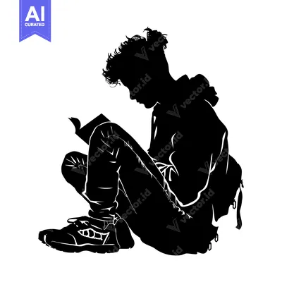 Popular premium asset: Silhouette of a Young Person Sitting and Reading a Book