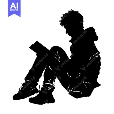 Silhouette of a Young Person Reading a Book While Sitting