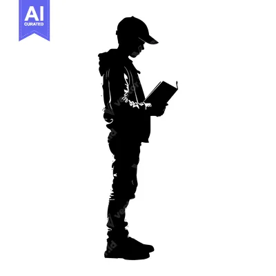 Aset premium populer: Silhouette of a young person reading a book