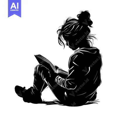 Aset premium populer: Silhouette of a Woman Sitting and Reading a Book