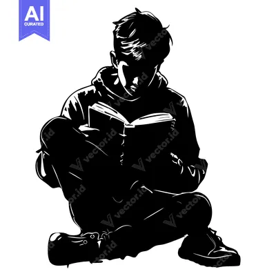 Aset premium populer: Silhouette of a young man sitting and reading a book