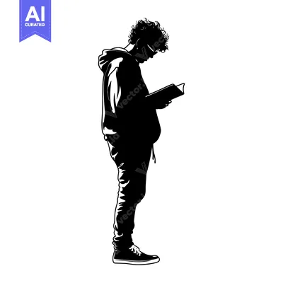 Aset premium populer: Silhouette of a young man reading a book