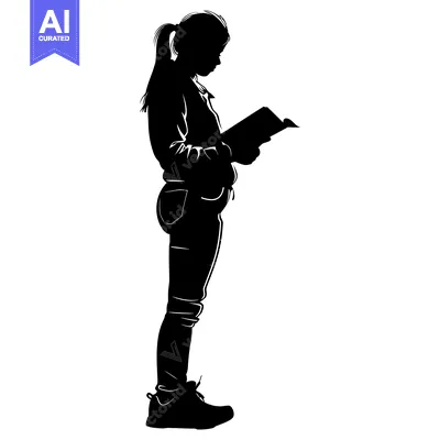 Aset desain premium: Silhouette of a Young Woman Reading a Book