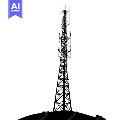Aset desain premium: Silhouette of a Tall Cell Tower with Antennas on a Hill