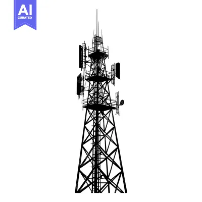 Aset premium populer: Silhouette of a Tall Communication Tower with Antennas