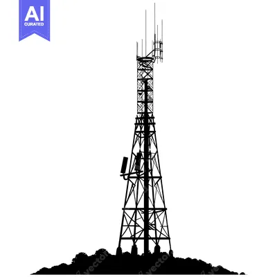 Aset desain premium: Silhouette of a Tall Communication Tower with Antennas