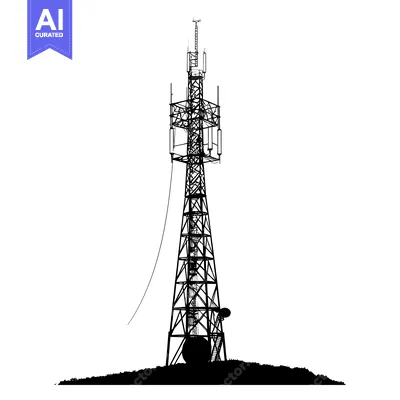 Silhouette of a Tall Communication Tower with Antennas