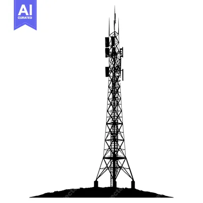 Silhouette of a Tall Communication Tower with Antennas