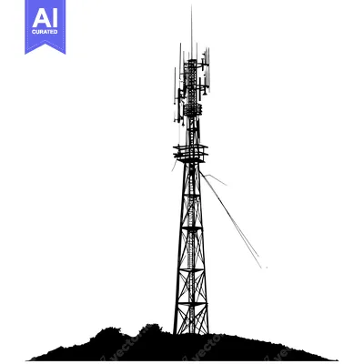 Aset premium populer: A Black Silhouette of a Tall Communication Tower with Antennas