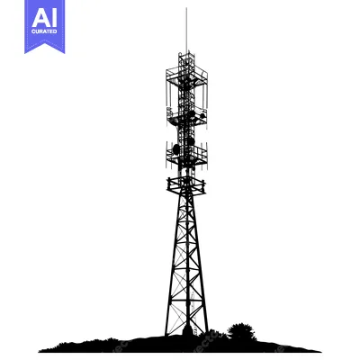 Aset premium populer: Silhouette of a Tall Communication Tower with Antennas