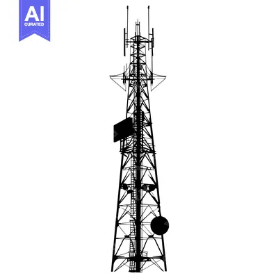 Aset desain premium: Silhouette of a Tall Communication Tower with Antennas