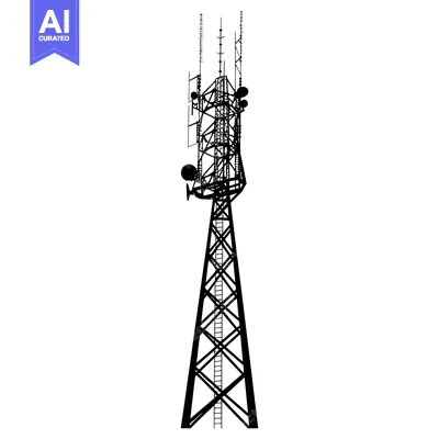 Silhouette of a Tall Communication Tower with Antennas