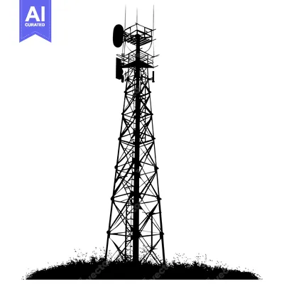 Aset desain premium: Silhouette of a Tall Communication Tower with Antennas