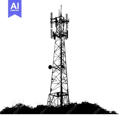 Aset premium populer: Silhouette of a Tall Communication Tower with Antennas